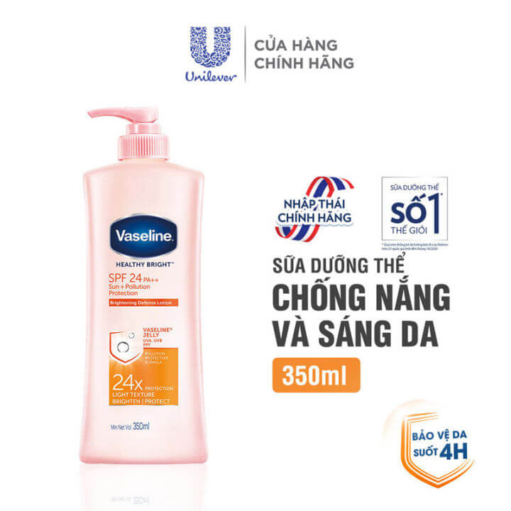 Sữa Dưỡng Thể Vaseline Healthy Bright Sun + Pollution Protection SPF24PA++ q80 (1)