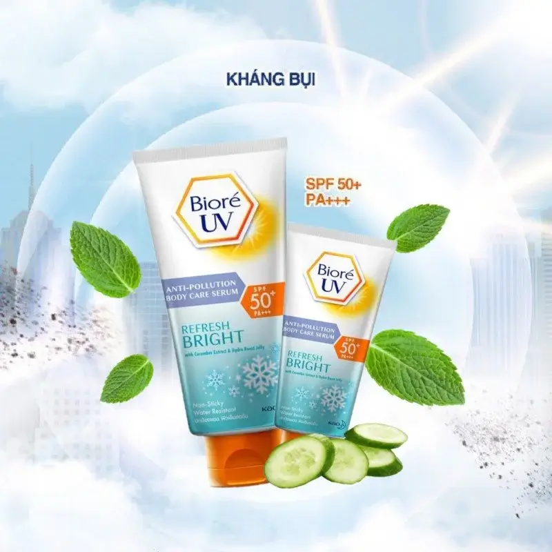 Kem chống nắng Biore UV Anti-Pollution Body Care Serum Refresh Bright SPF 50+PA+++ (1)